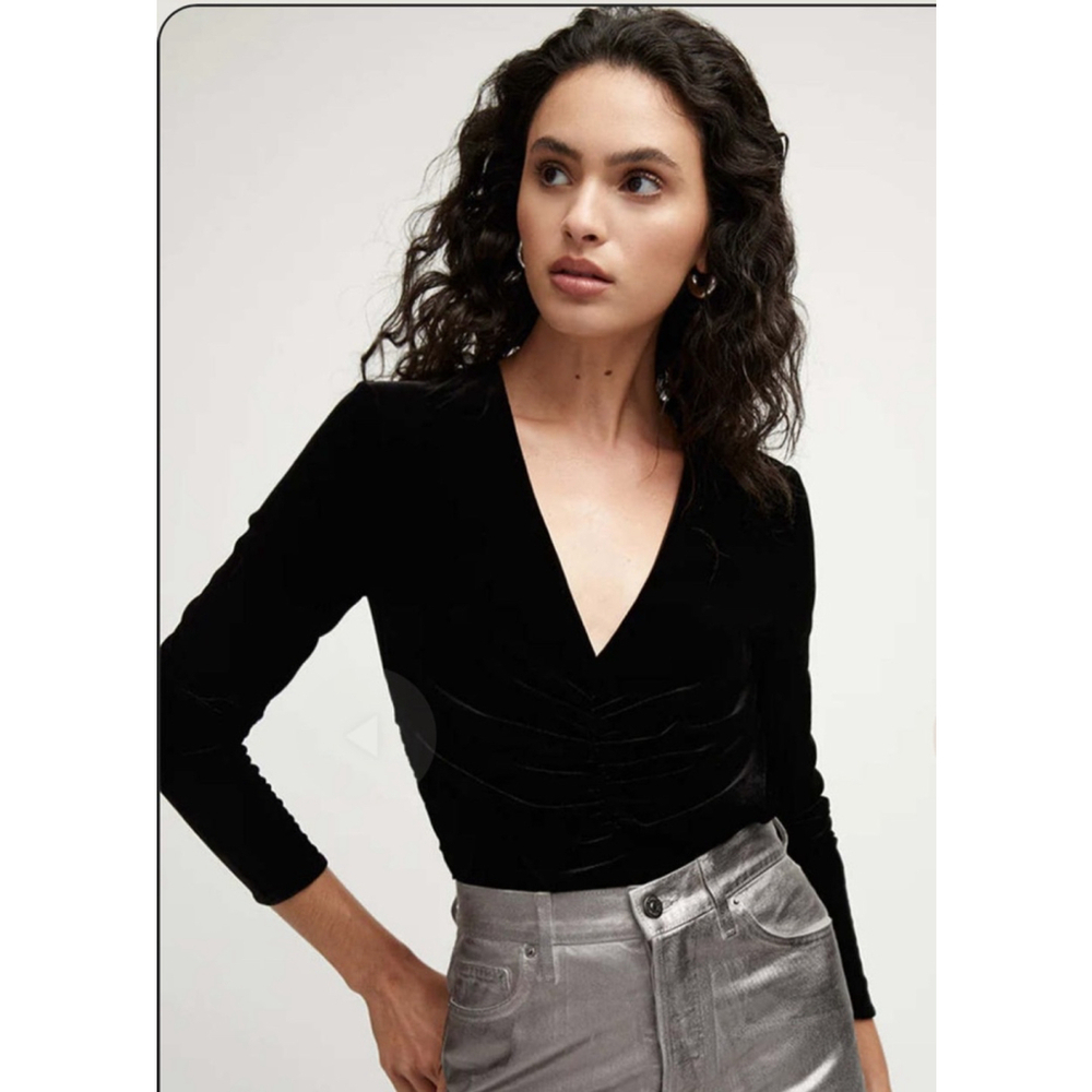 Women's Veronica Beard Pelona stretch Black Velvet Long Sleeve Top Size 6